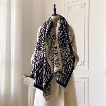 Sciarpa da donna con stampa leopardata Sciarpa calda Scialle Semplice imitazione Sciarpa di cashmere Scialle spesso Jacquard Moda Autunno e inverno 1