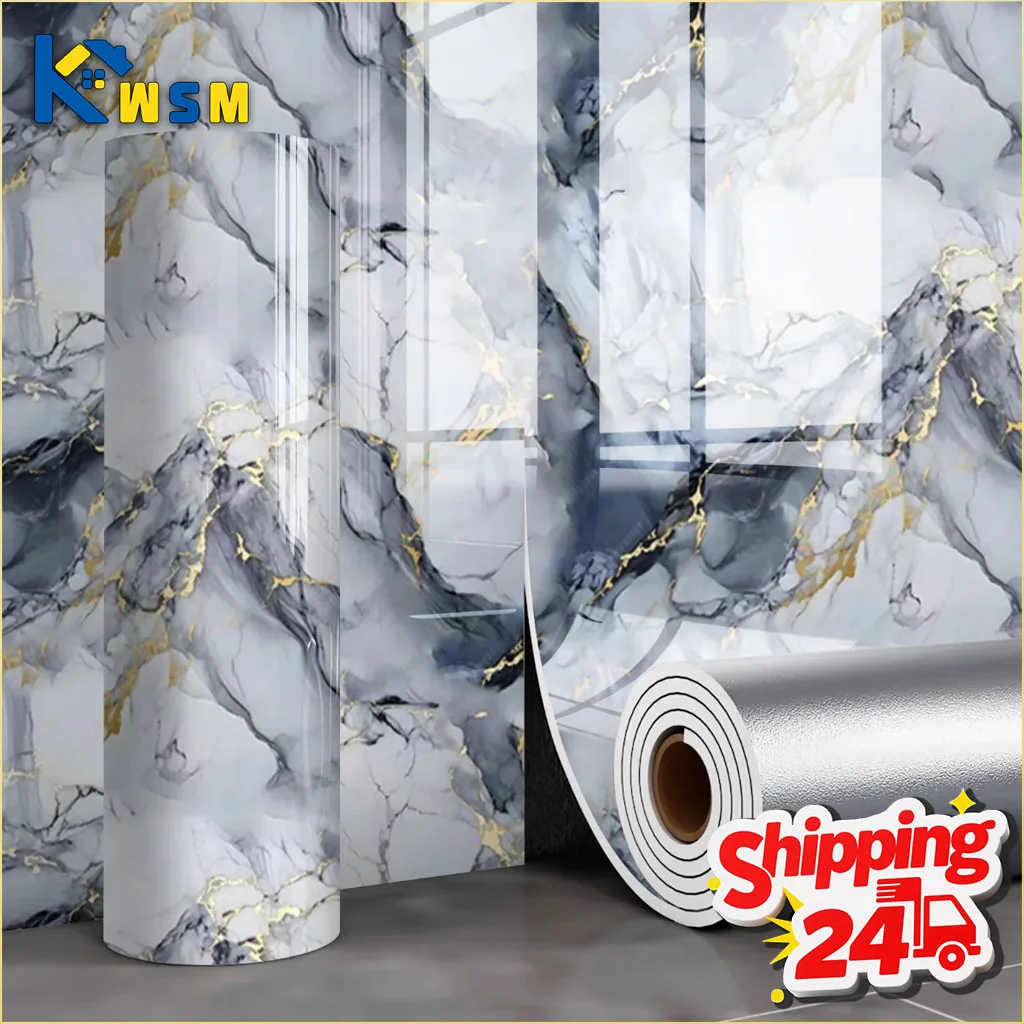 Self Adhesive Marble Wallpaper Waterproof Moisture Proof Faux Tile Wall ...