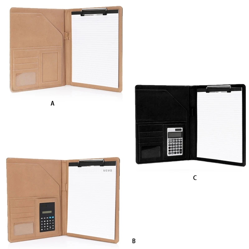 Leather Conference File Folder Document Manager With Calculator