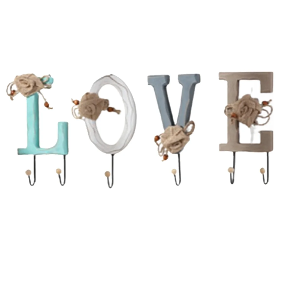 

LOVE Style Wall Hooks Key Holders Set with String Lights DIY Wall Hanging Hooks Coffee Shop 3D Door Art Crafts Hooks