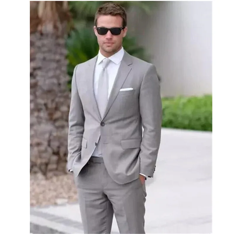 Latest Design Costume Homme Mariage Light Gray Men Suits Formal Occasion Business men Suit Prom Suits 2 Pieces Jacket +Pants