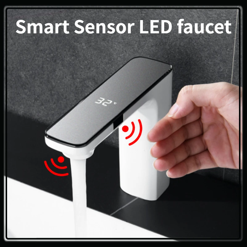 

Бесконтактный телефон, роскошный умный светодиодный смеситель для ванной комнаты, цифровой смеситель для раковины, туалетный столик, автоматический кран