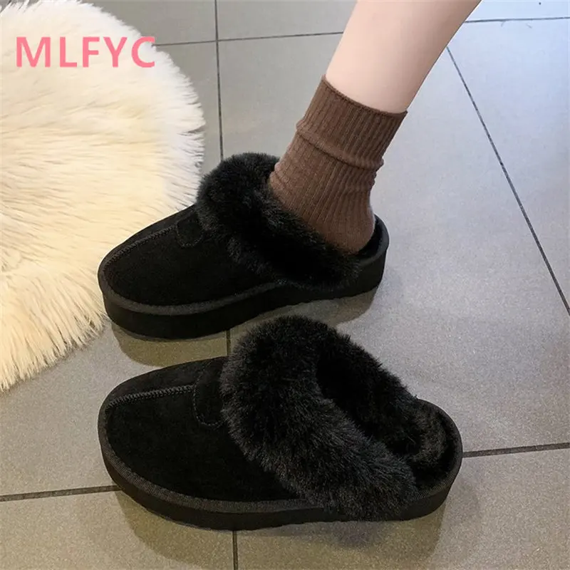 Women's slippers wear new plush thick soled snow shoes in the winter of 2023 Baotou semi slippers Home cotton slippers
