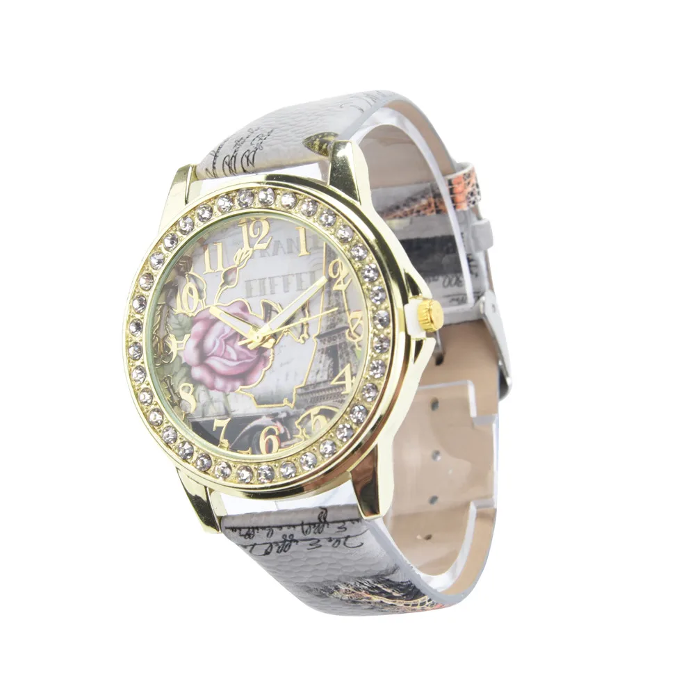 

Аналоговые кварцевые наручные часы с розовым узором и кожаным ремешком, модные кварцевые наручные часы, роскошные Брендовые женские часы, подчеркивающие остроту