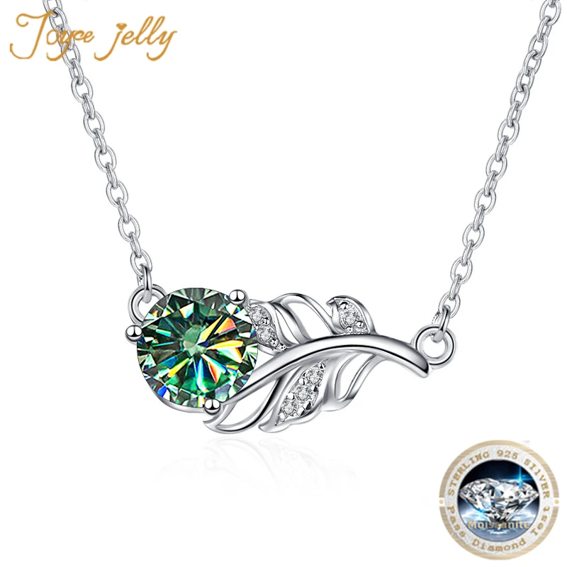 

JoyceJelly Sterling S925 Silver Necklace 1ct Round VVS D Colored Moissanite Diamond Jewelry Fashion Lucky Leaf Clavicle Chain