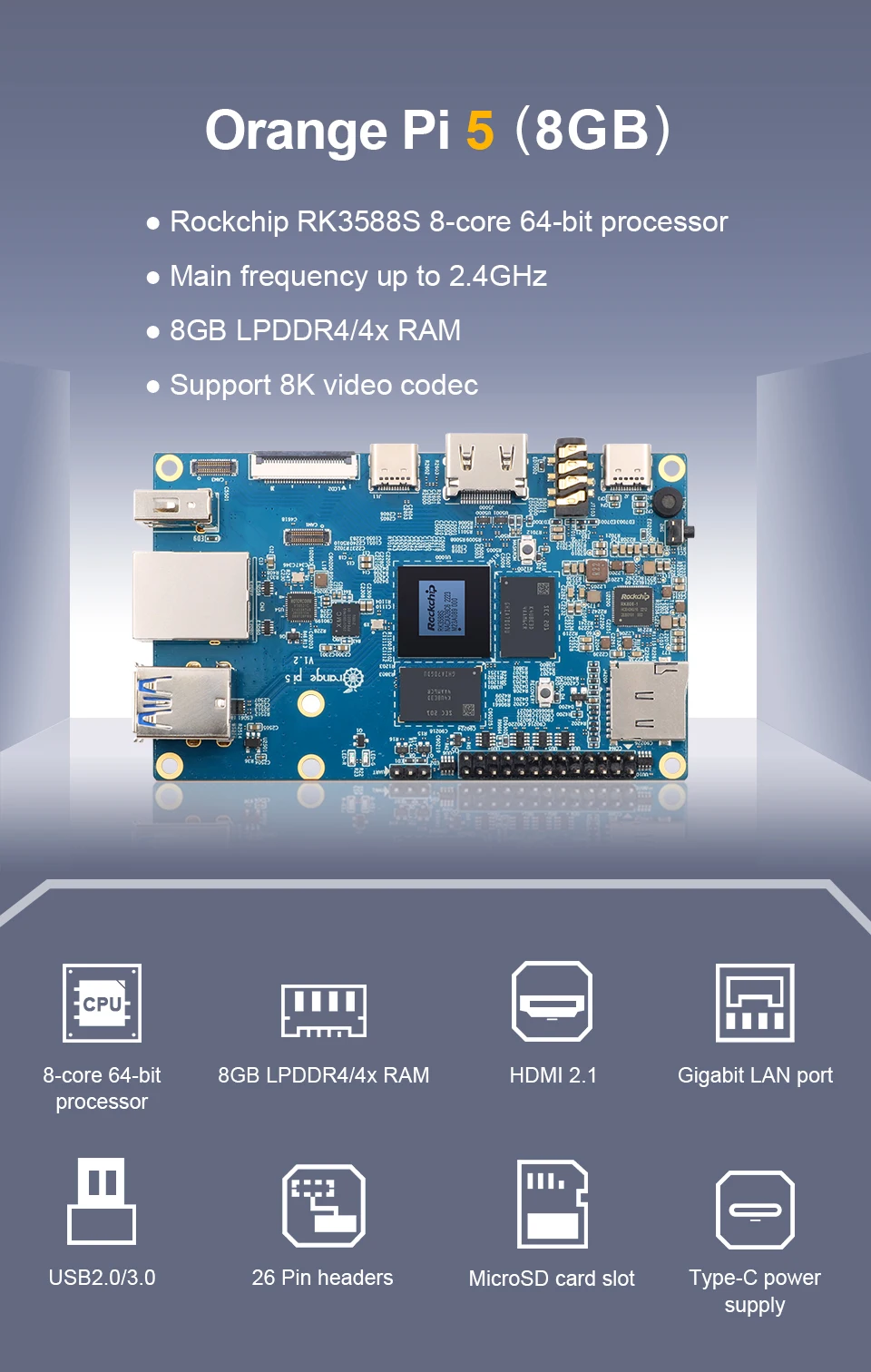 Tanie Pomarańczowy Pi5 4GB 8GB 16G RK3588S, moduł PCIE zewnętrzny WiFi + BT sklep