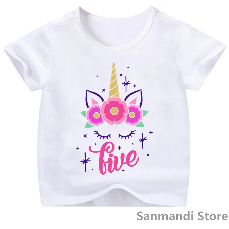 Graphic Unicorn Two/Three/Four/Five/Six/Seven/Eight/Nine/Ten Birthday Gift T-Shirt Tops For Girls Kawaii Children'S Clothing |