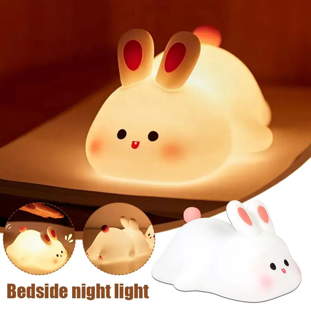 

Rabbit Night Light Rechargeable LED Clap Lights Dimmable 7 Color Silicone Pat Table Lamp For Kid'S Gift Baby Bedroom Lamp D K8D3