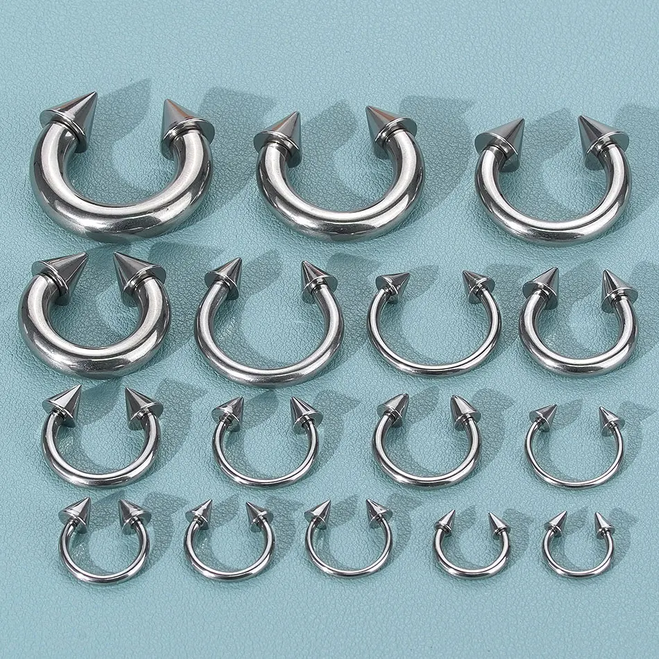 1/5개 스틸 2G-16G 스파이크 말굽 코 링 콘 대형 게이지 피어싱 바벨 셉텀 코/귀 확장기 여성/남성용 주얼리