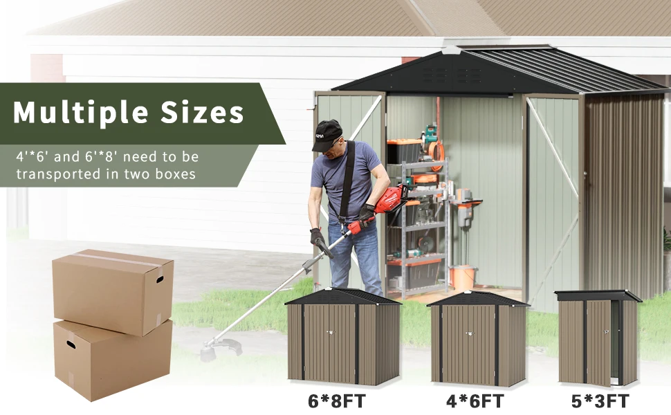 Description Picture 3 of itemGreeesum Outdoor 6 x 8 ft. Utility Tool Metal Garden Shed with Door & Lock for Patio Storage,Brown