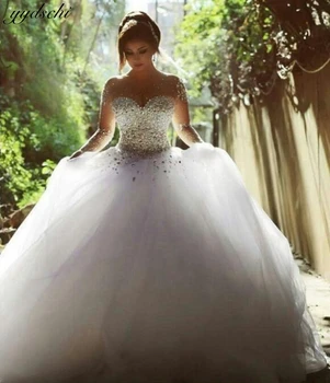 Abiti da Sposa Personalizzati per la Sposa 2026, Elegante Abito da Sposa con Maniche Lunghe, Vestito Nuziale con Perline e Cristalli, Vestidos De Novia