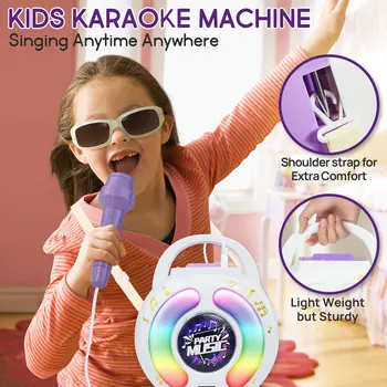 Kid Karaoke Machine with 2 Microphones Portable Karaoke Music Toy with Light Recording Voice Change Function for Girls Boys Gift 2
