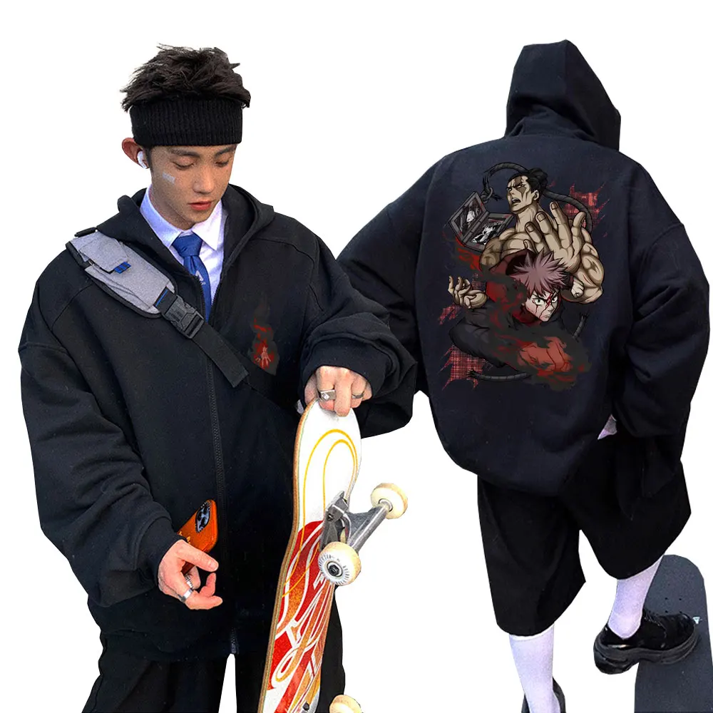 

Japanese Anime Jujutsu Kaisen Itadori Yuji and Todo Aoi Print Zipper Hoodie Men Manga Cotton Hoodies Male Fashion Zip Up Jacket