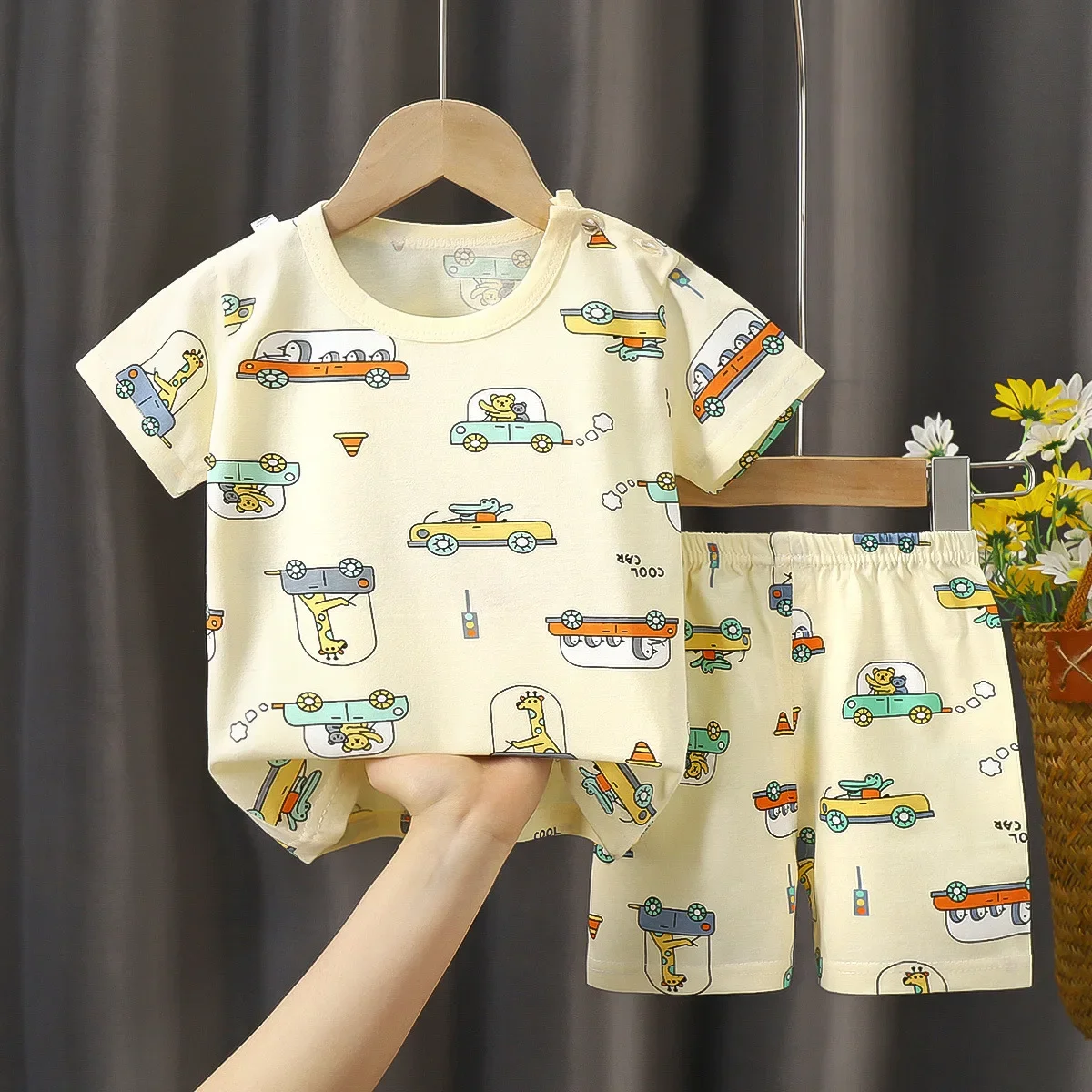 New Kids Boys Girls Summer Pure Cotton Pajamas Cute Cartoon Short Sleeve T-Shirt Tops with Shorts Toddler Baby Clothing Sets