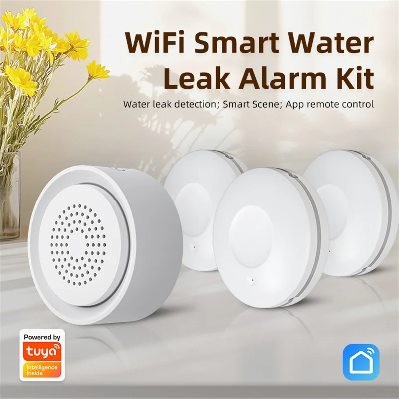 Tuya Smart WiFi Water Leak Alarm Kit 3 Pack Water Sensors with 90dB Adjustable