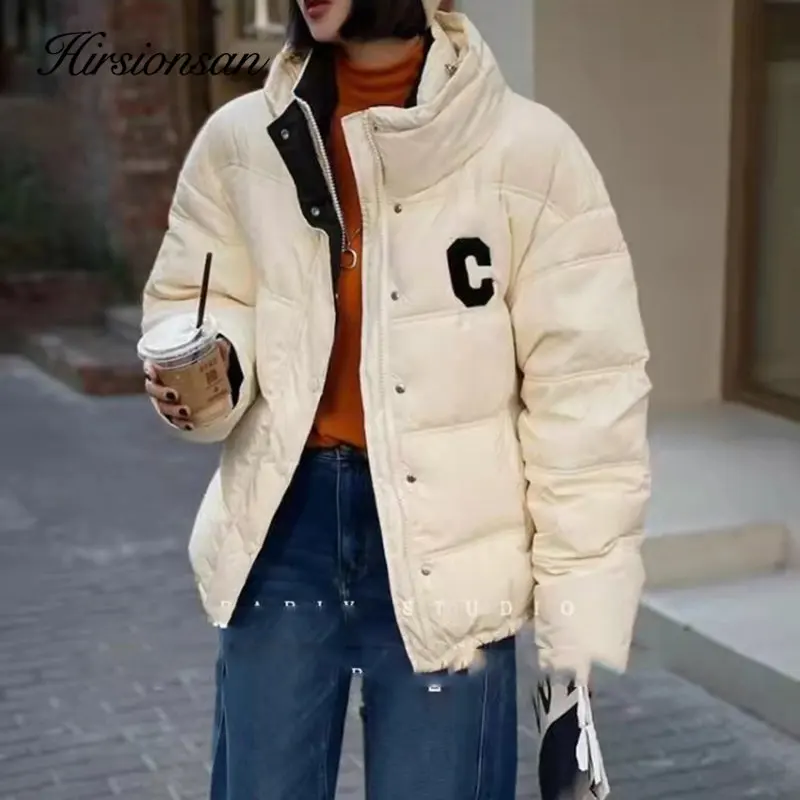 

Hirsionsan Winter New Solid Simple Short Down Jacket Women Vintage Commute Puffer Clothing Female Trendy Casual Streetwear Coats