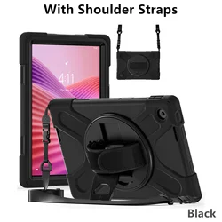 Enhanced Rotating Rugged Tablet Case with Stand and Shockproof Cover for Tab 10.1 inch 2025 (Black With Straps)