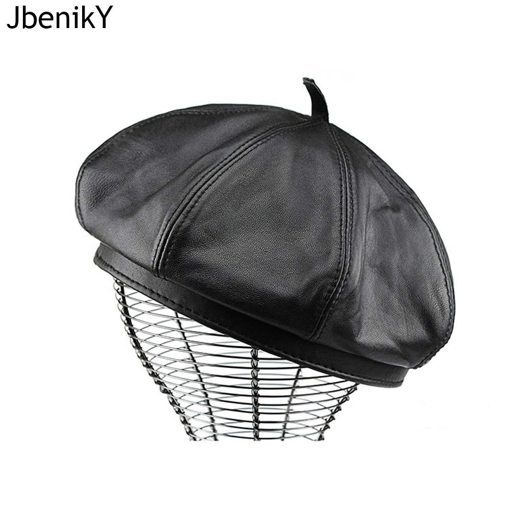 

Leather Woman Beret Black Vintage French Painter Hats Female Solid Casual Autumn Classic Artist Caps Berets Hat Lady