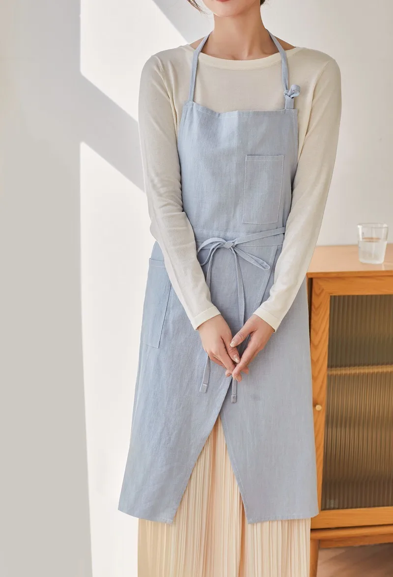 Schürze mit individuellem Logo, geteilter Saum, atmungsaktives Leinen, Backen, Arbeitskleidung, Unisex, geteilte Vorderschürze, individuelle Stickerei, Café-Bäckerei – Detail 23
