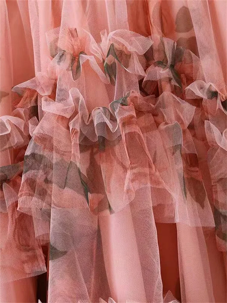 French Style Holiday Ruffle Irregular Midi Long Party Skirt Ball Gown Multi Layer Mesh Fashion Gauze Tutu Elegant Vintage Skirts