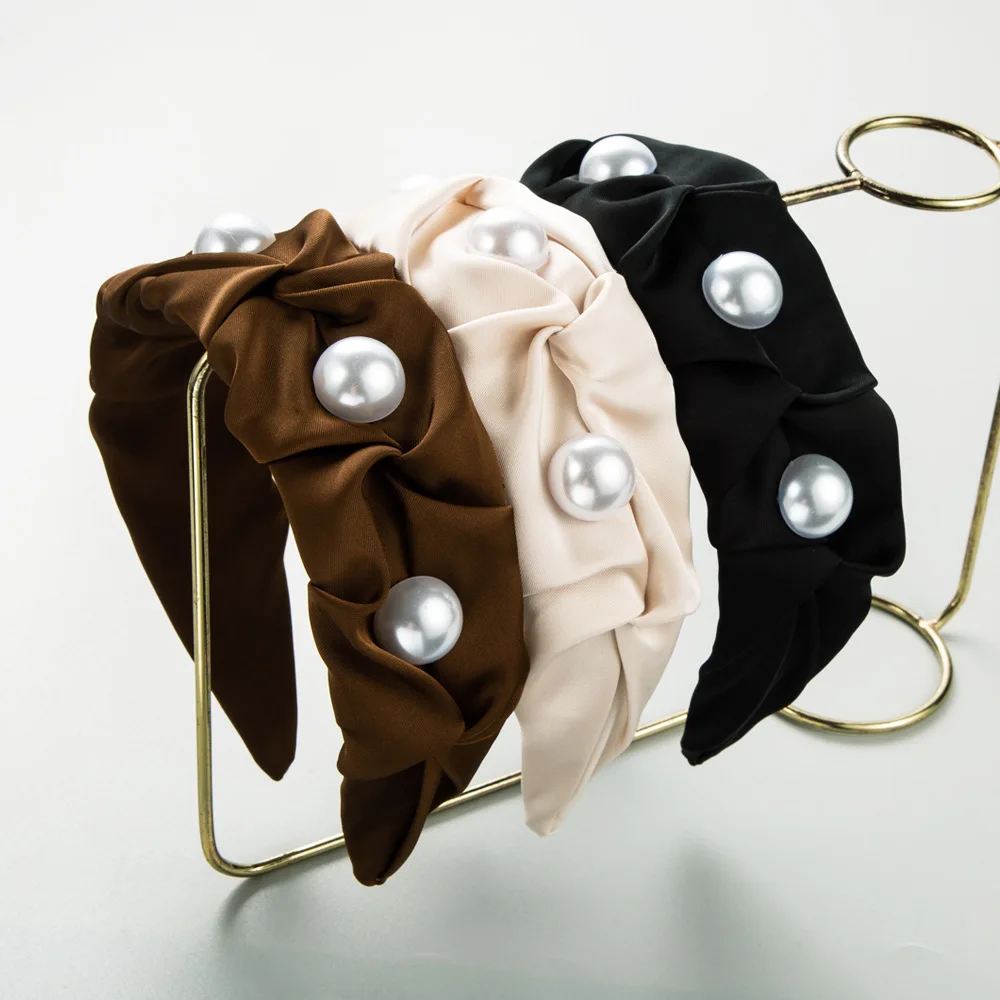 Korean New Fluffy Pleated Wide Hairband Fabric Mori Style Headband Female Pearl Simplicity Elegant Headdress women waist chain belt gold body dress belt female leather belt mini fashion simplicity trend woman thin chain cloth accessories