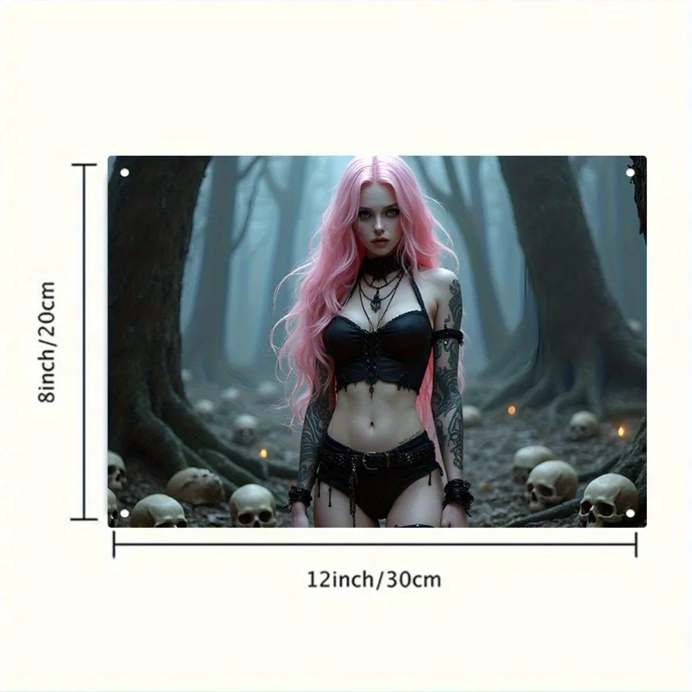 Gothic Pink-Haired Metal Wall Art Sign - Unique Aluminum Decor