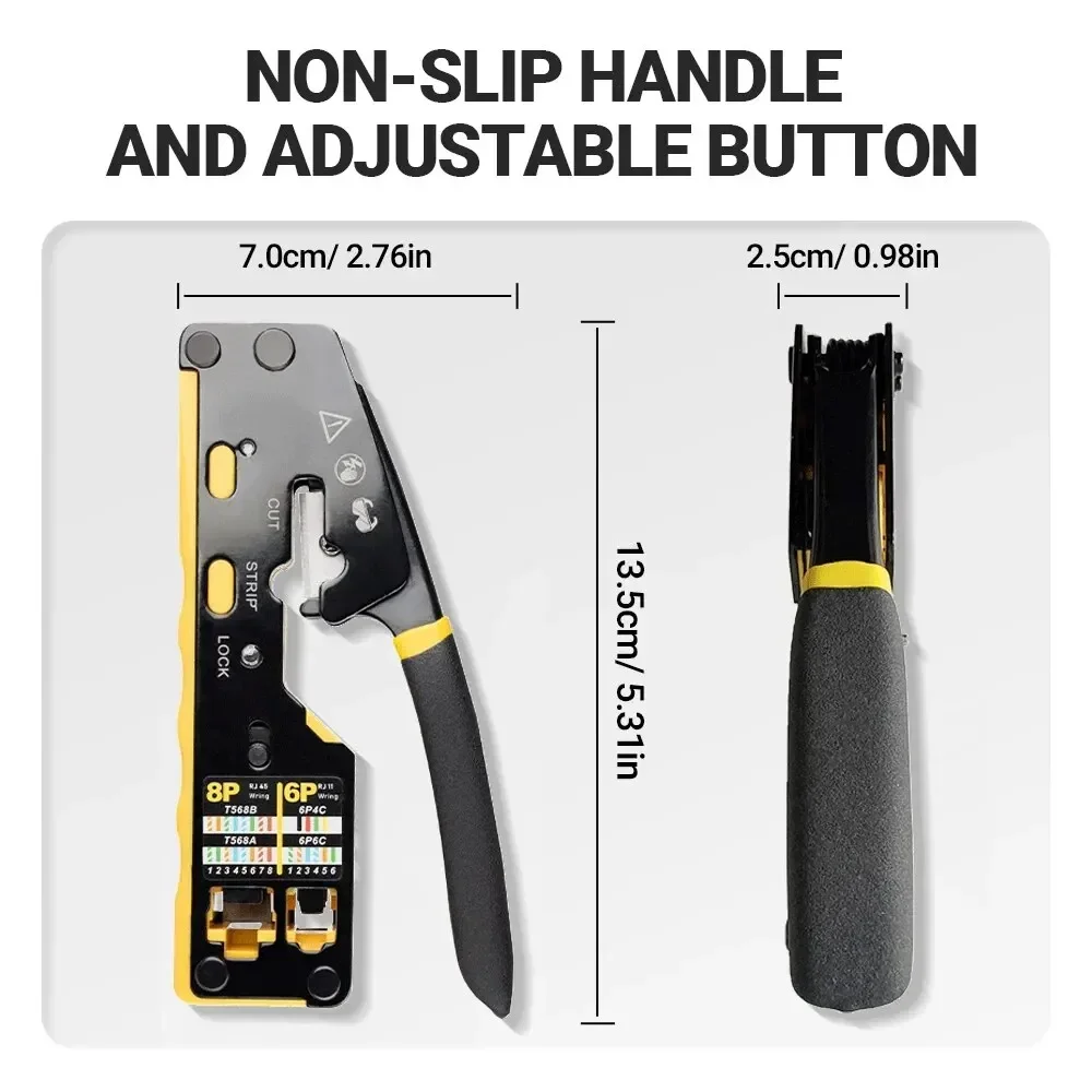 Network Crimper EZ-Type RJ45 3-in-1 Crimp/Cut/Strip Lan CAT8/7/6A/6/5E (STP/UTP) & RJ11/12 Tel Modular Cable (AM-6088)