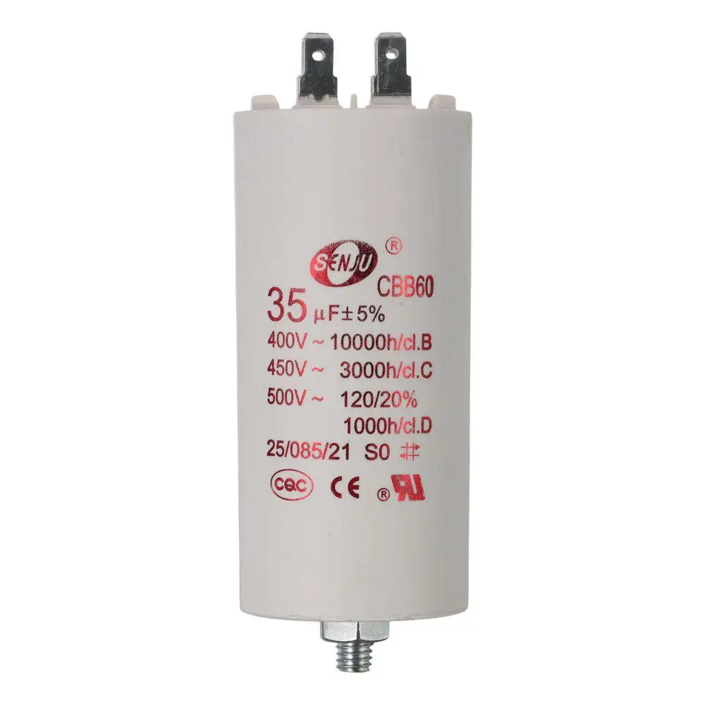 Condensador De Funcionamiento Uxcell CBB60 100uF, AC450V 2 Cables 50 60hz Cilindro Con Tornillo 115x50mm