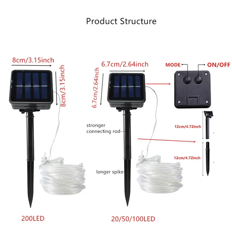 Outdoor Solar Tube Rope Led Light Garden Christmas Decoration Fairy String Light /22M/12M/7M Outdoor Wedding Party Led Lamp