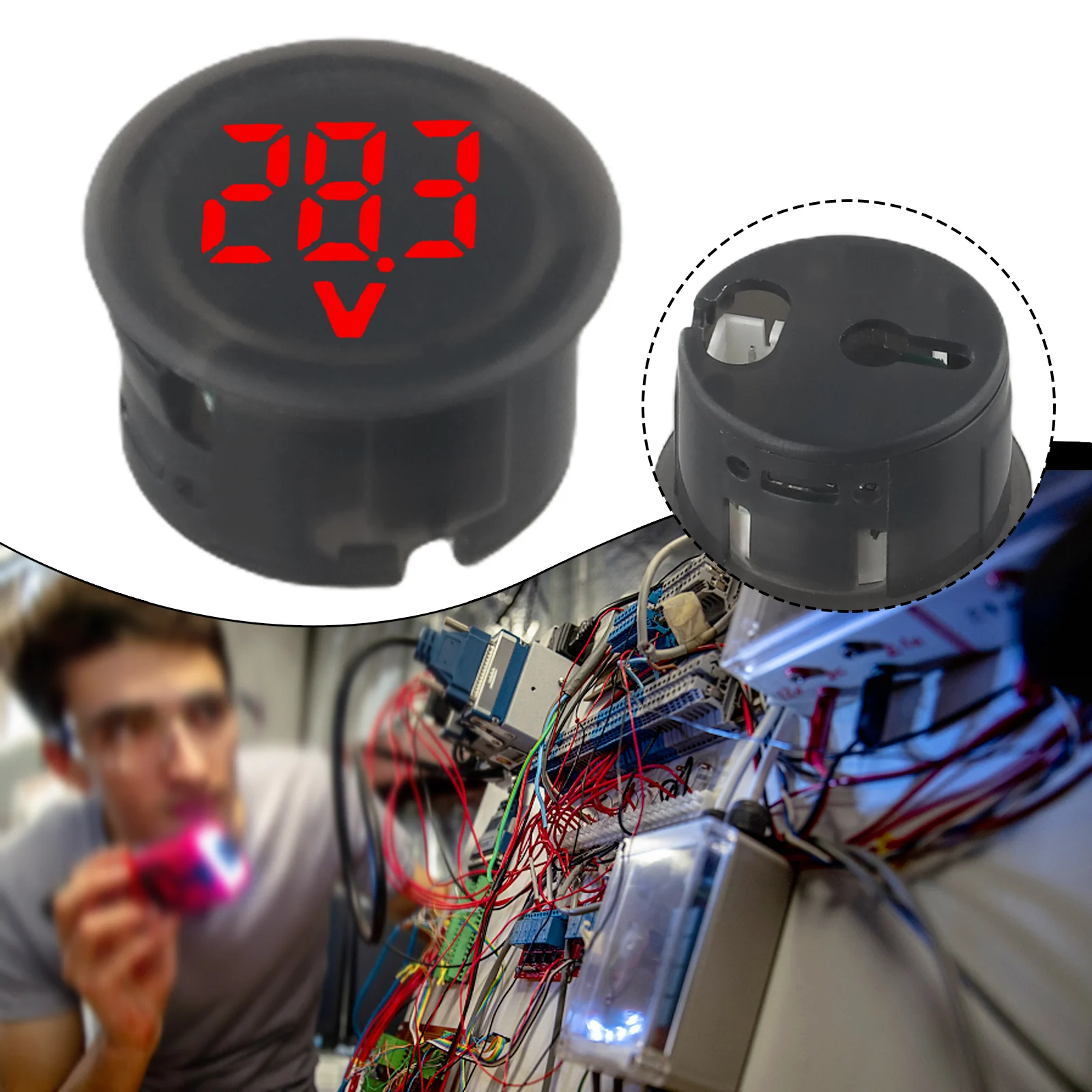 

Round 2Wire Car Voltmeter LED Digital LED Digital Display Round Two-wire Voltage Current Meter Volt Detector Circular