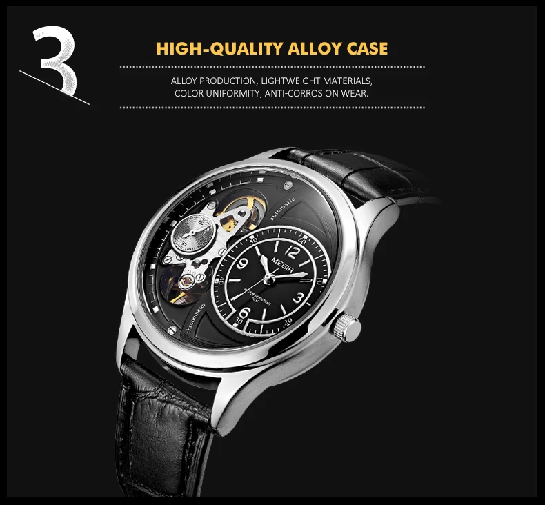 MEGIR Brand Tourbillon Design Men's Quartz Watch Multi-function Sports Leather Strap Waterproof Men Watches Reloj Hombre Clock