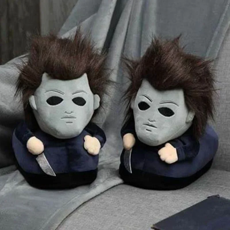 Highland Cow Michael Myers Halloween Plush Slippers Soft Cartoon Cosplay Plush Shoes Winter Warm Funny Indoor Slipper Toy Gifts
