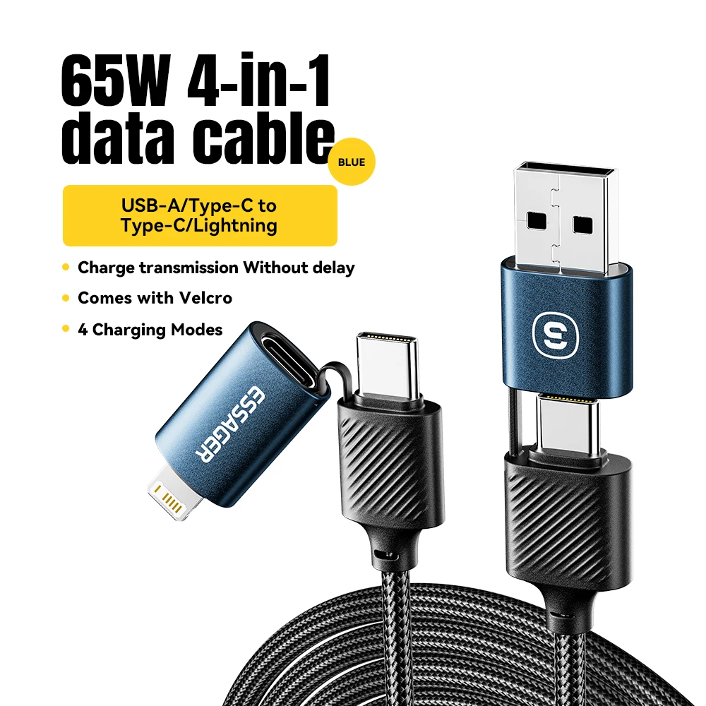 Essager 4-in-1 65W USB-C to Lightning & Type-C Fast Charging Cable