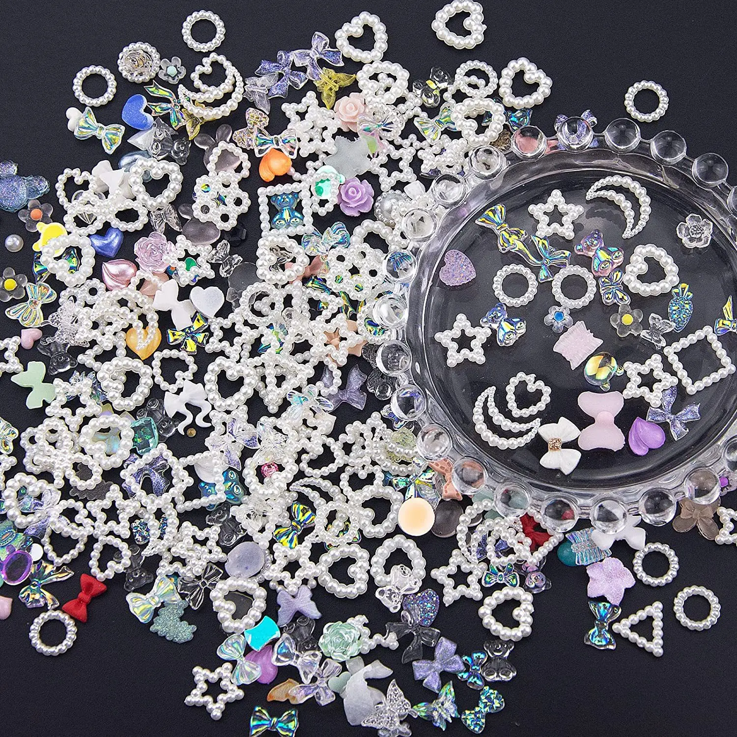 

50pcs Multi Shapes Flatback Resin Pearl For Nail Art Decorations 3D Colorful Rhinestones Charms DIY Kawaii Manicure Accessories