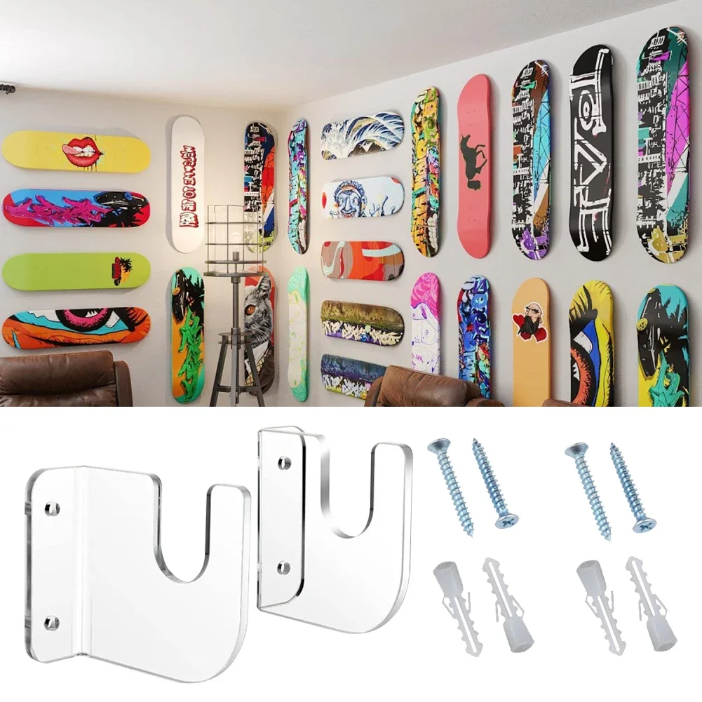 Skateboard Wall Mount Acrylic Skate Board Wall Holder Display Rack Indoor Floating Skateboard Storage Holder Stand 1 Pairs