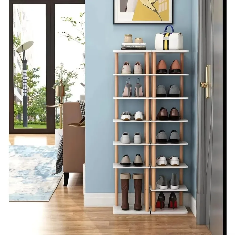 Household 8 Tiers Vertical Shoe Rack Narrow Organizer Stylish Wooden Shoe Storage Stand Space Saving Shelf Tower Shoe Rack 3