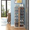 Household 8 Tiers Vertical Shoe Rack Narrow Organizer Stylish Wooden Shoe Storage Stand Space Saving Shelf Tower Shoe Rack 3