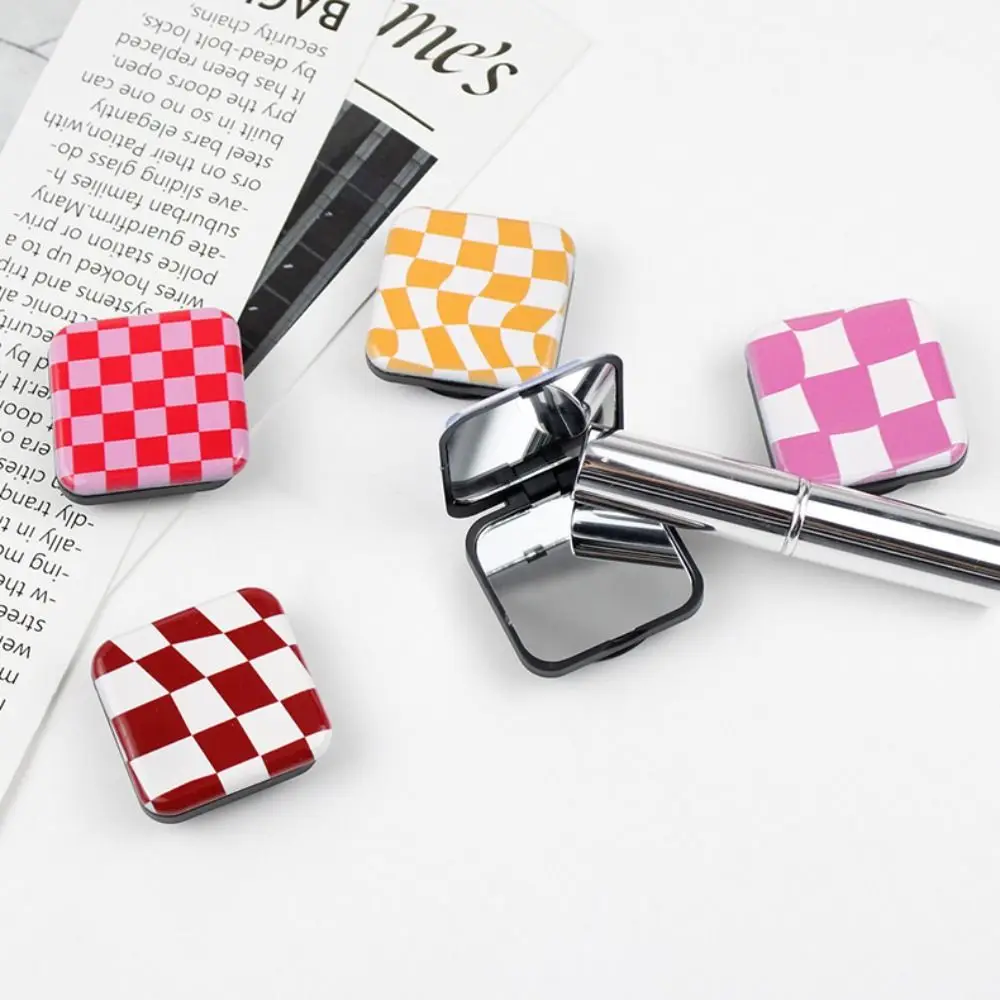 Compact Mirror Cellphone Finger Grip Gift for her Women Girls Cosmetic Mirror Phone Stand Holder Plaid Mirror Makeup Mirror
