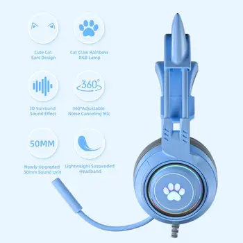 SY-G25 Wired Headphones With Microphone Cute Cat Ear Over Ear Gaming Headsets for E-sport Computer Headphone Laptop Headset 5