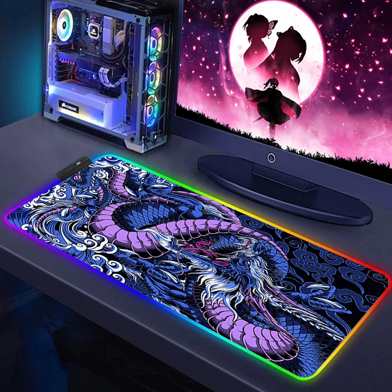 

Большой игровой коврик для мыши с RGB-подсветкой, аксессуары для игр в виде китайского дракона, компьютерная клавиатура с HD-рисунком, игровой коврик для мыши XXL, Настольный коврик для ПК и ноутбука