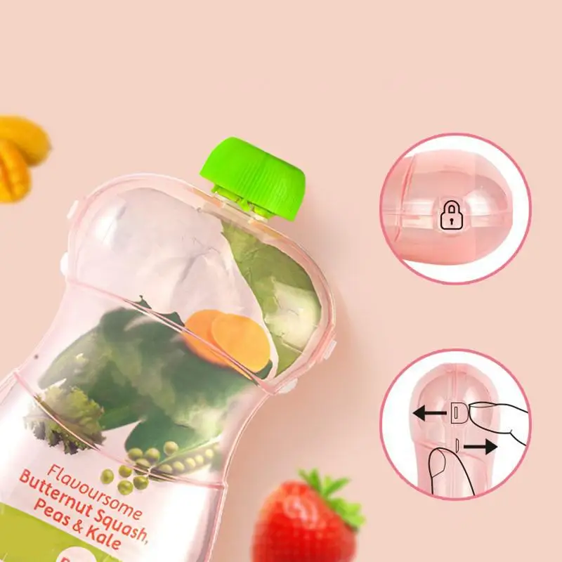 Baby Food Storage Containers Fruit Puree Pouch Holder Squeeze Proof Self-Feed Snack Holder Baby Food Feeder Secure Pouches
