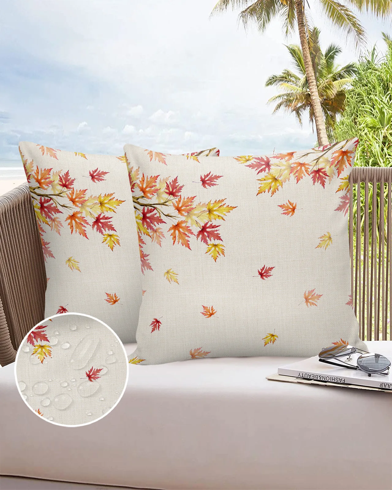 

Thanksgiving Autumn Maple Leaves Waterproof Pillowcase Set Car Cushion Cover Home Sofa Office Decorative Pillowcase Cover