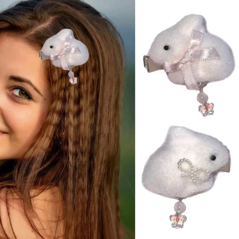

New Cute Bunny Plush Headgear Sweet Girl Hair Accessories Summer Girls Net Red Clips Baby Hairpins Children Hair Clips Gifts