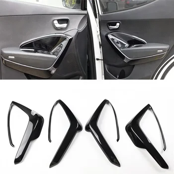 ABS Carbon Fiber Black Wood Door Panel Molding Trim For Hyundai Santa Fe DM 2013 2014 2015 2016 2017 2018 Interior Decoration 1