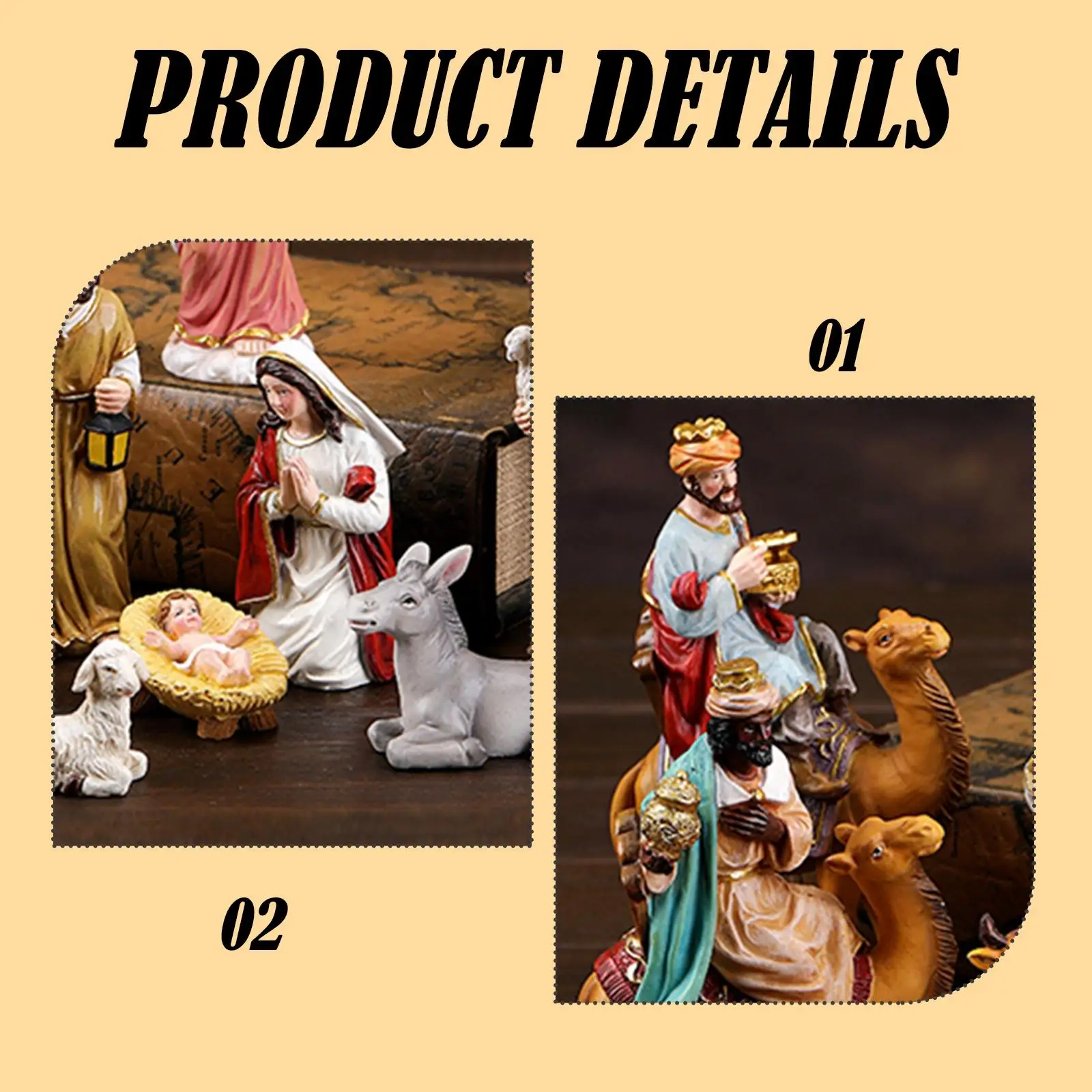 11Pcs Christmas Nativity Scene Collection Crafts Holy Family Nativity Figurine Resin Statue for Hallway Cabinet Living Room