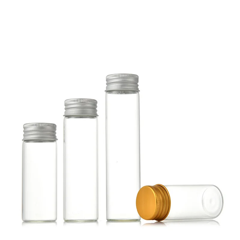 15X 10-100ml Glass Storage Bottle Mason Jars Glass Bottle Vial Glass Jars Black/Silver/Gold Aluminum Cap Wedding Glass Bottles 2