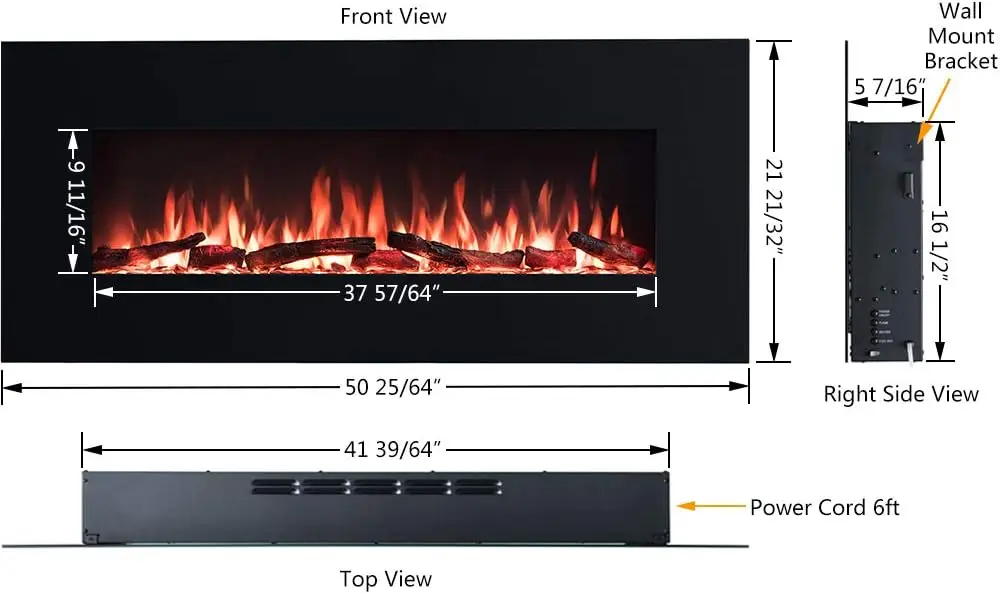50 Inches Wall Mounted Linear Electric Fireplace with Log Set & Crystal, Adjustable Flame Color and Speed, 750 / 1500W Heater