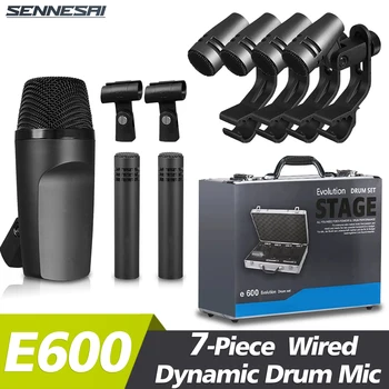 SENNNESAI 유선 다이나믹 드럼 마이크 (전체 금속), 킥 베이스, 톰, 스네어, 심벌즈 마이크 세트, E600, e614, e604, 7 피스