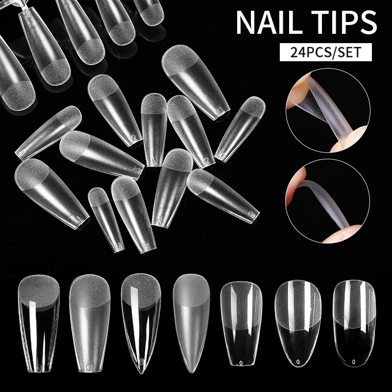 24Pcs Full Cover Acrylic False Nail Tips