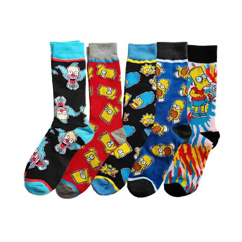 New Cartoon Socks Simpson Tube Socks Men Combed Cotton Socks Sports Basketball skateboard pattern Ins Tide Couple Socks